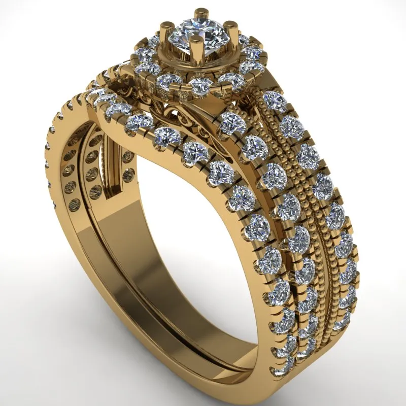 0.8ct Brilliant Diamond Gold Halo Bridal Set - 04US50