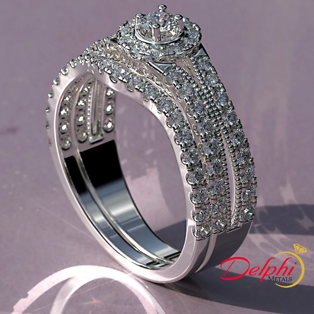 0.8ct Brilliant Diamond Gold Halo Bridal Set - 04US50