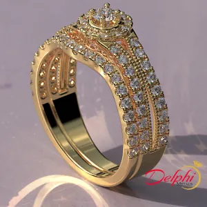 0.8ct Brilliant Diamond Gold Halo Bridal Set - 04US50
