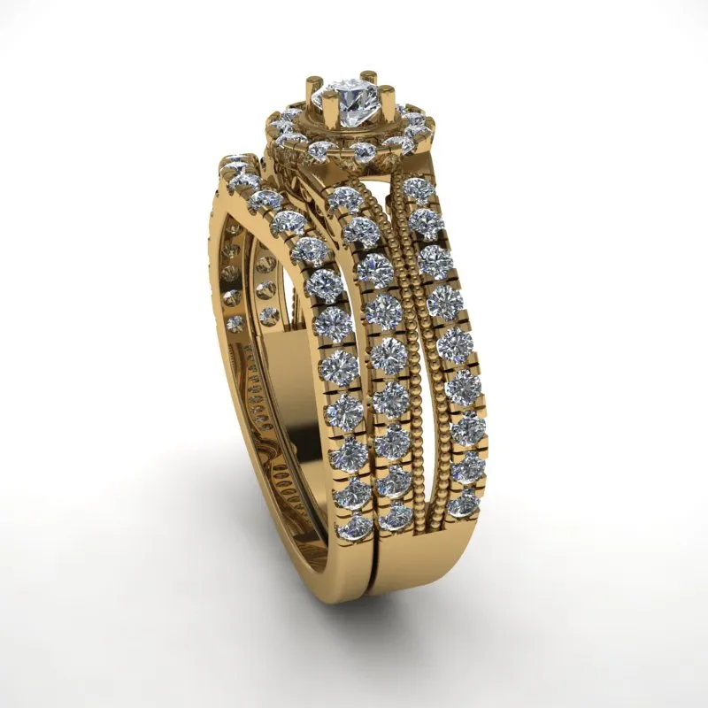 0.8ct Brilliant Diamond Gold Halo Bridal Set - 04US50