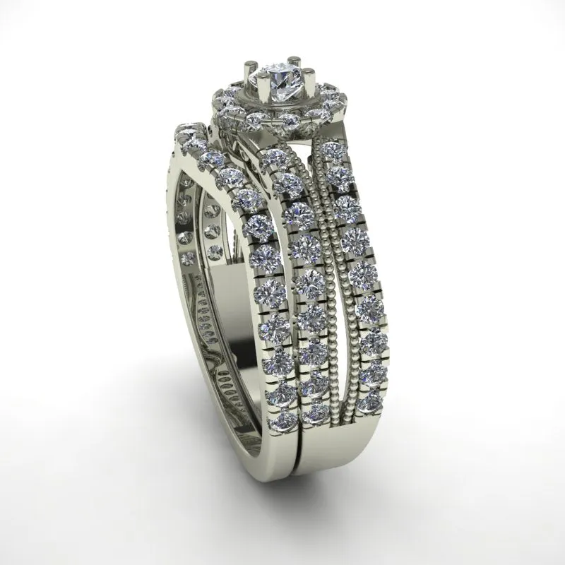 0.8ct Brilliant Diamond Gold Halo Bridal Set - 04US50