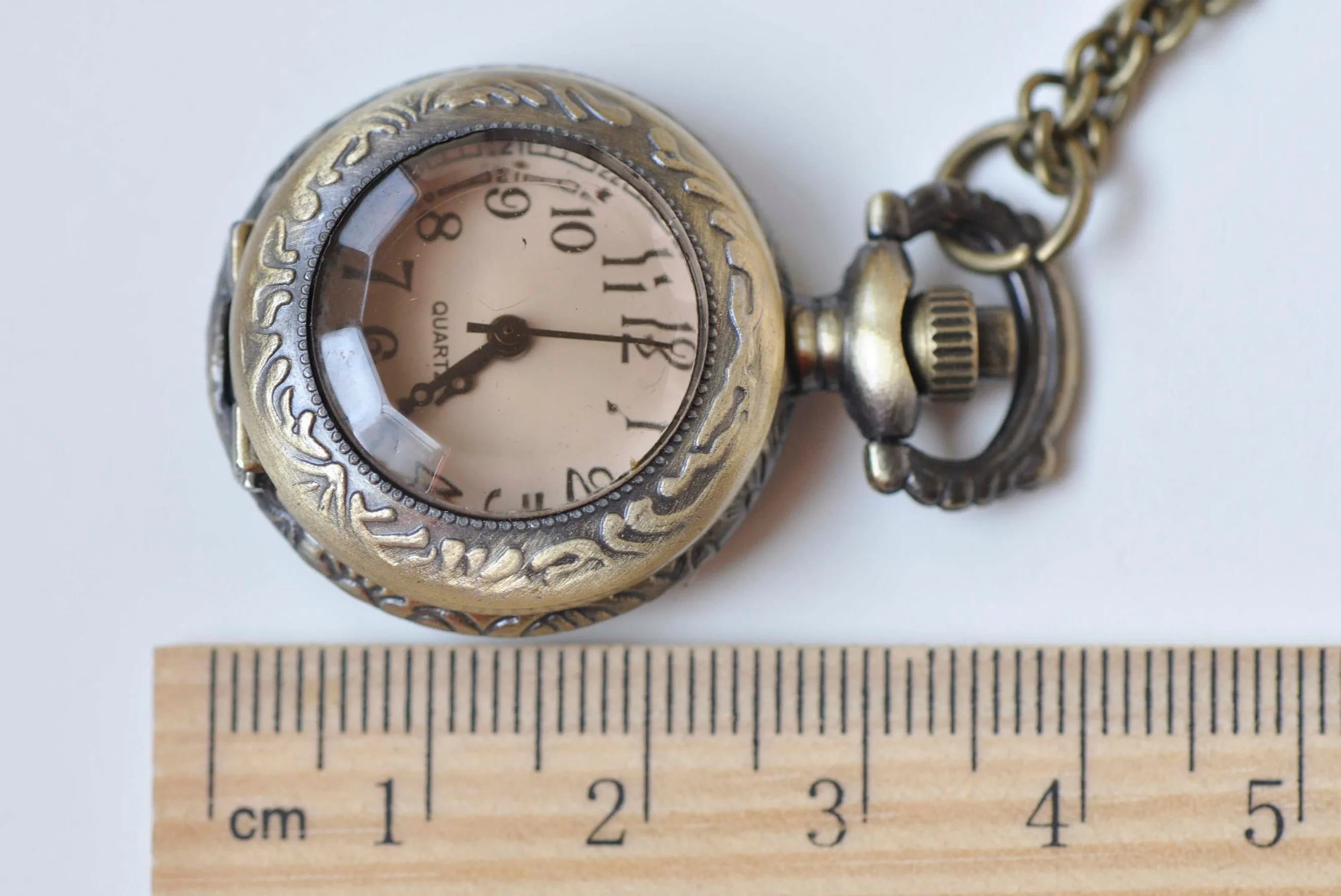 1 PC Antique Bronze Faceted Clear/Brown Pocket Watch Necklace