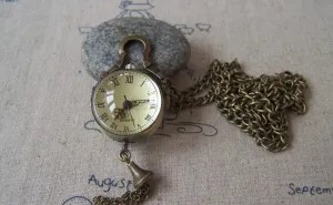 1 PC Antique Bronze Glass Bird Bubble Orb Pocket Watch A7197