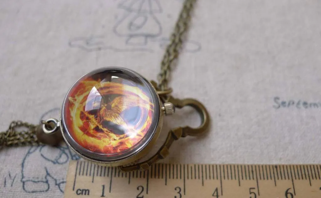 1 PC Antique Bronze Glass Bird Bubble Orb Pocket Watch A7197