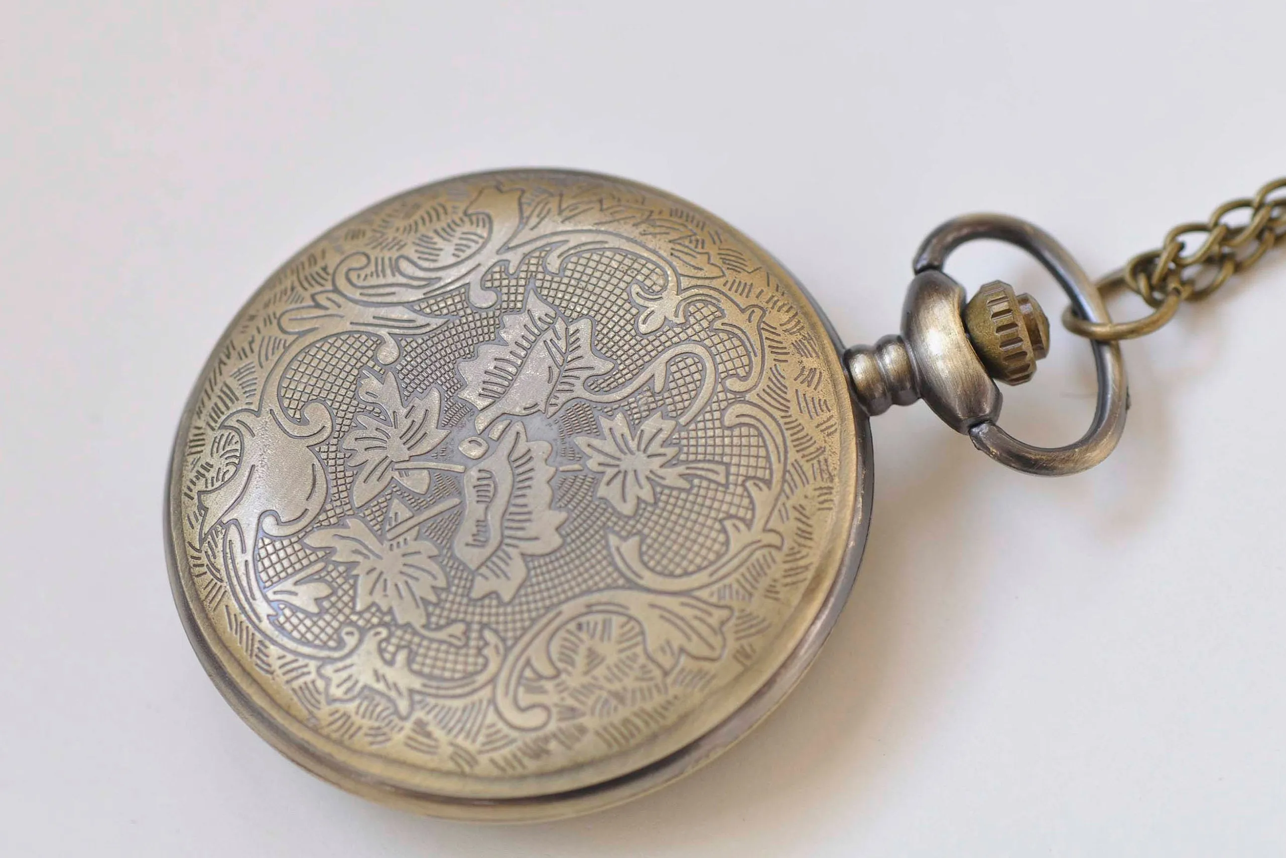 1 PC Antique Bronze Large Filigree Pocket Watch Necklace 47mm A272