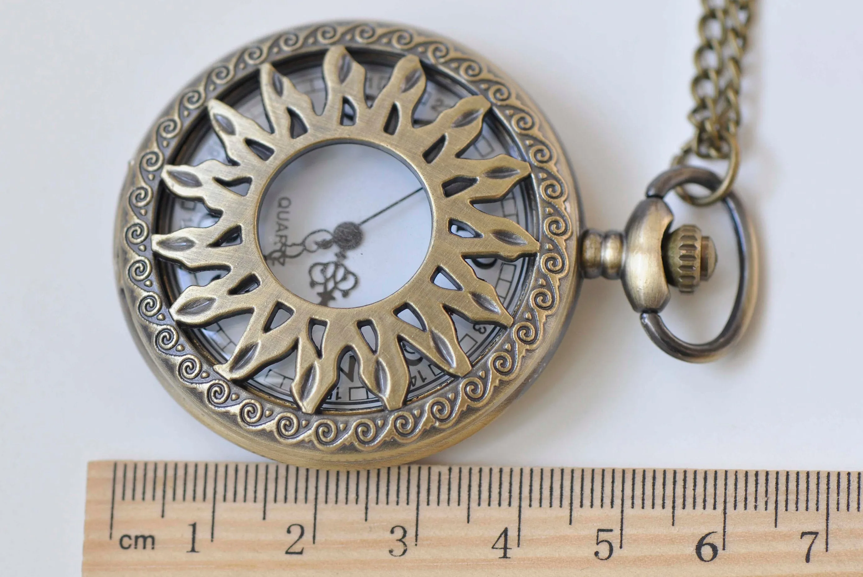 1 PC Antique Bronze Large Filigree Pocket Watch Necklace 47mm A272