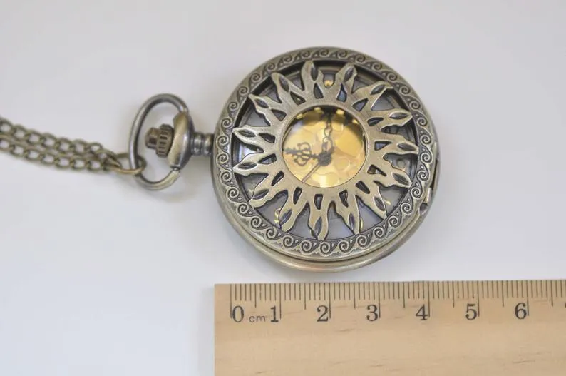 1 PC Antique Bronze Large Filigree Pocket Watch Necklace 47mm A931