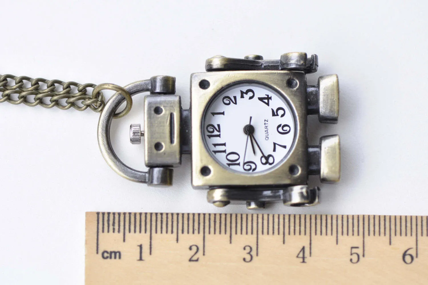 1 PC Antique Bronze Moveable Arm Robot Pocket Watch Necklace A8640