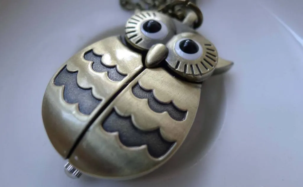 1 PC Antique Bronze Owl Pocket Watch A7605