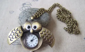 1 PC Antique Bronze Owl Wing Pocket Watch A4611