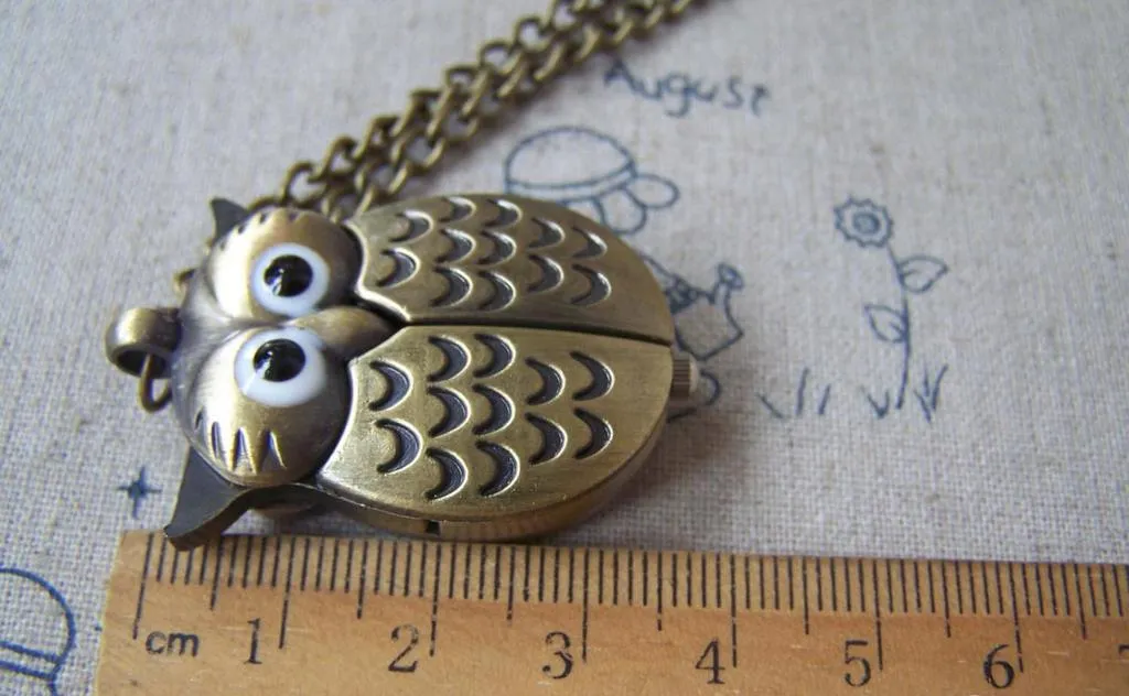 1 PC Antique Bronze Owl Wing Pocket Watch A4611