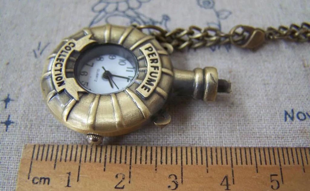 1 PC Antique Bronze Perfume Bottle Pocket Watch  A4609