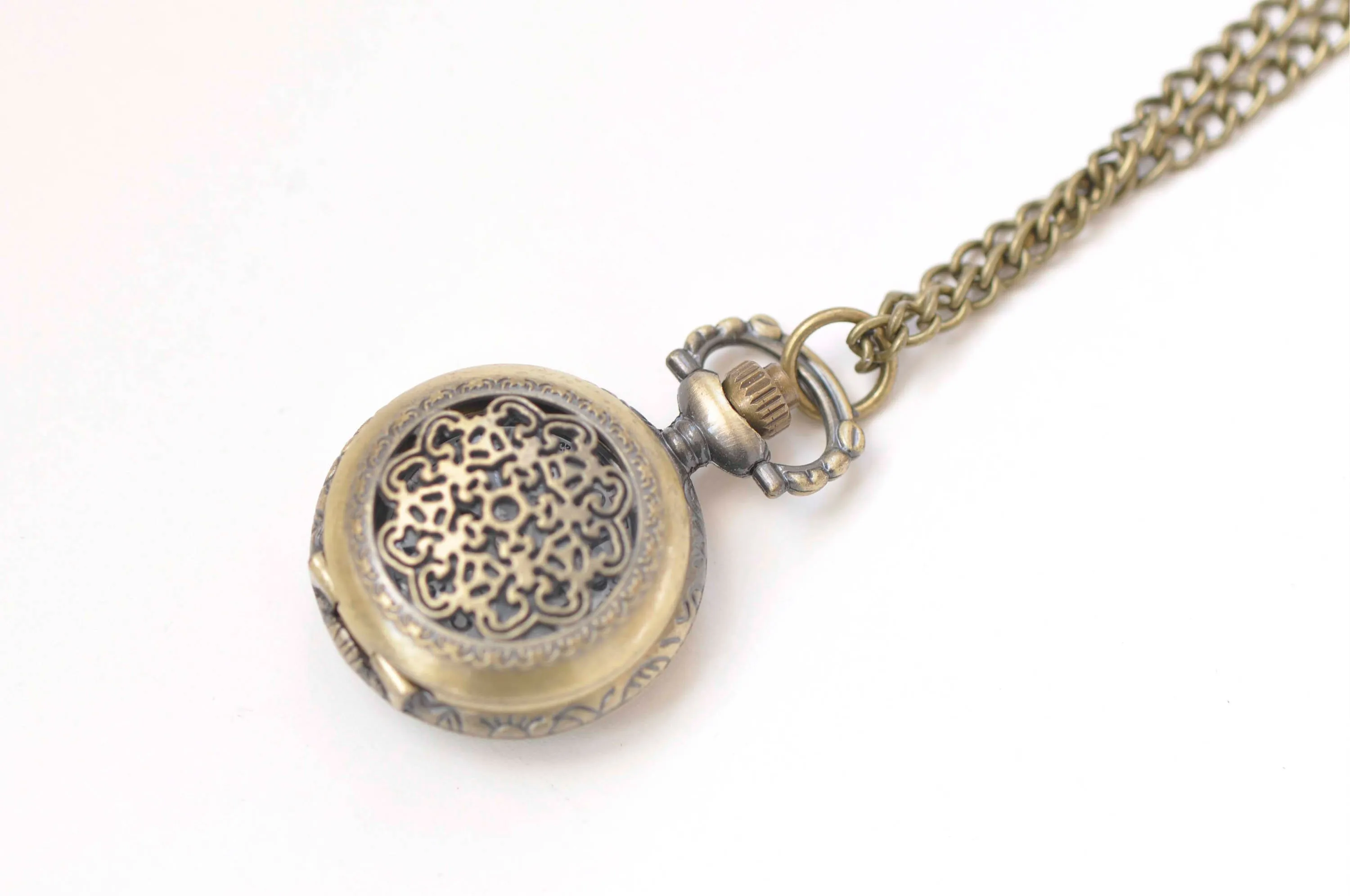 1 PC Antique Bronze Small Filigree Pocket Watch Pendant 27mm A3791