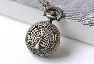 1 PC Antique Bronze Small Size Peacock Pocket Watch  A7966