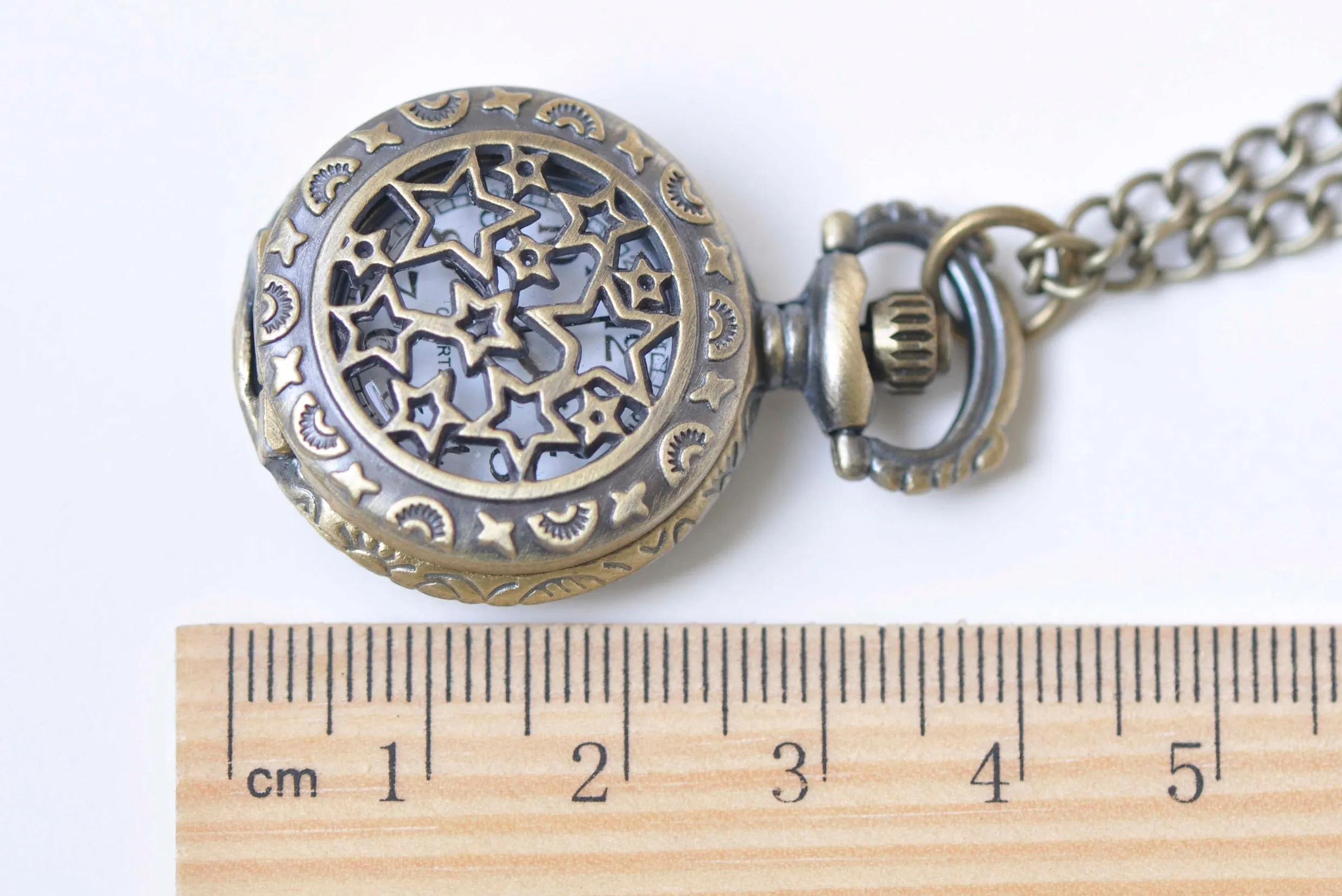 1 PC Antique Bronze Star Pocket Watch Necklace