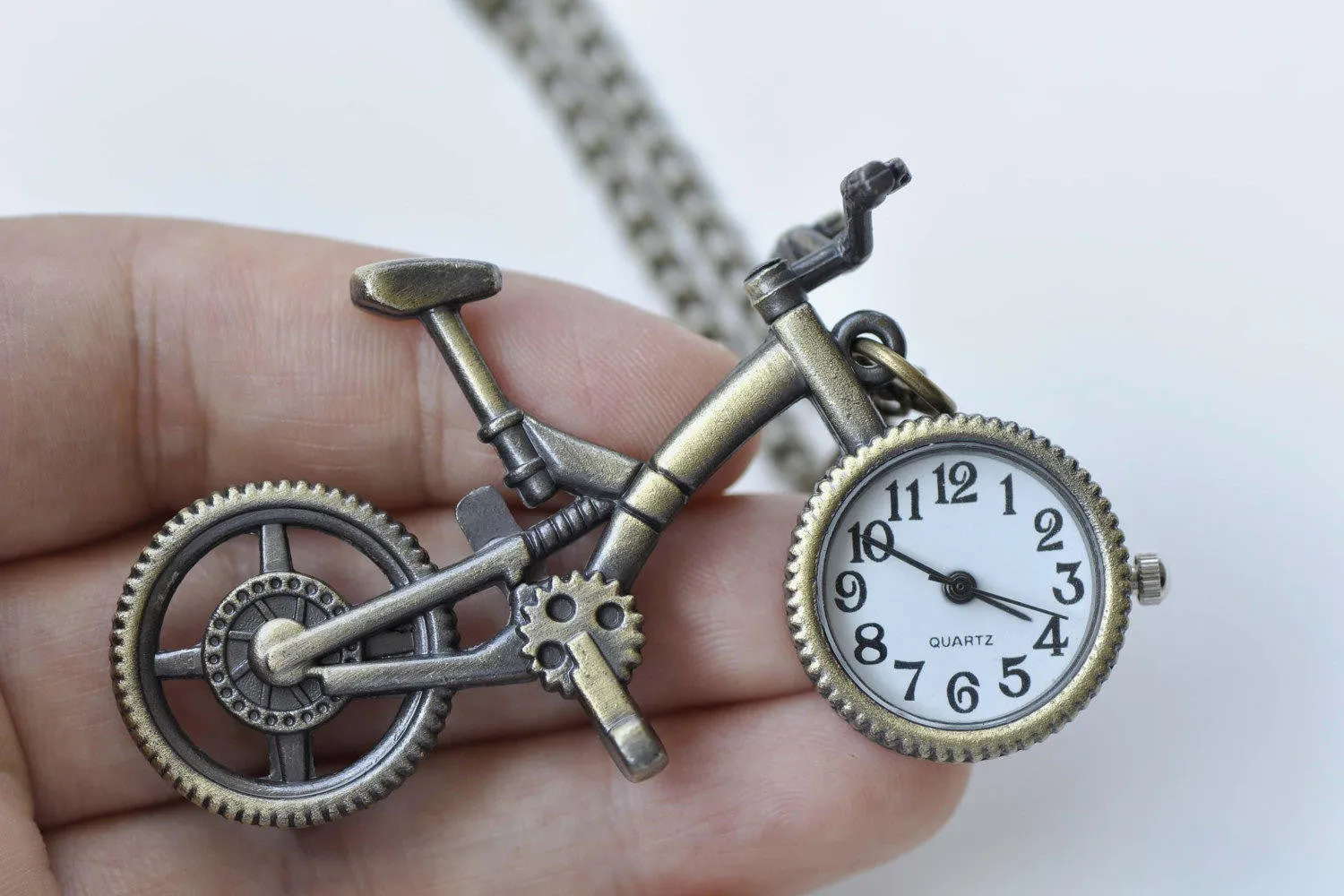 1 PC Antique Bronze Vintage Bicycle Pocket Watch Necklace A8698