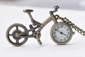 1 PC Antique Bronze Vintage Bicycle Pocket Watch Necklace A8698
