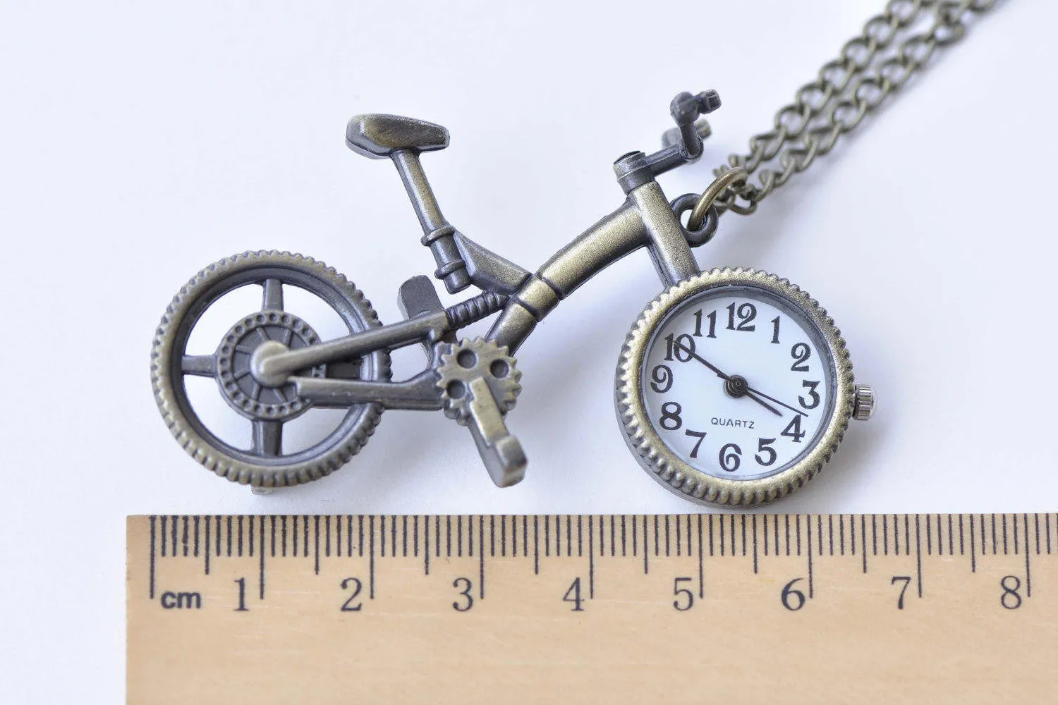 1 PC Antique Bronze Vintage Bicycle Pocket Watch Necklace A8698