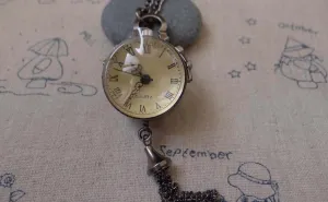 1 PC Antique Silver Glass Bird Bubble Orb Pocket Watch A7458