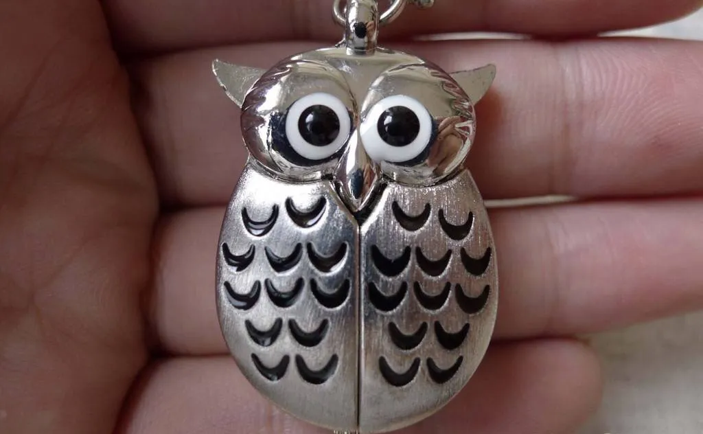 1 PC Antique Silver Owl Wing Pocket Watch A7241