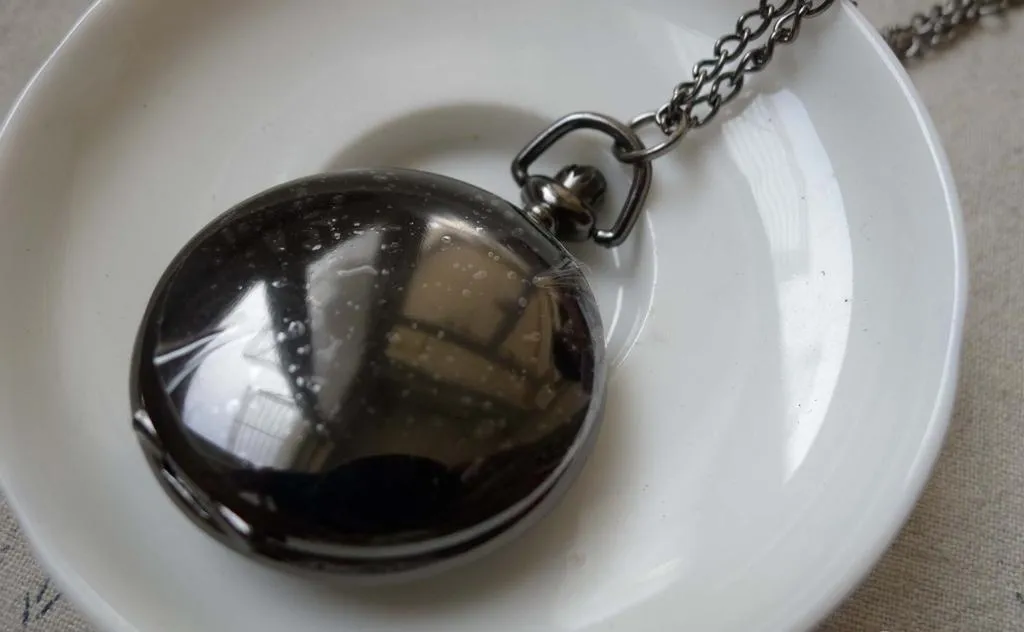 1 PC Black Polish Pocket Watch Necklace A7143
