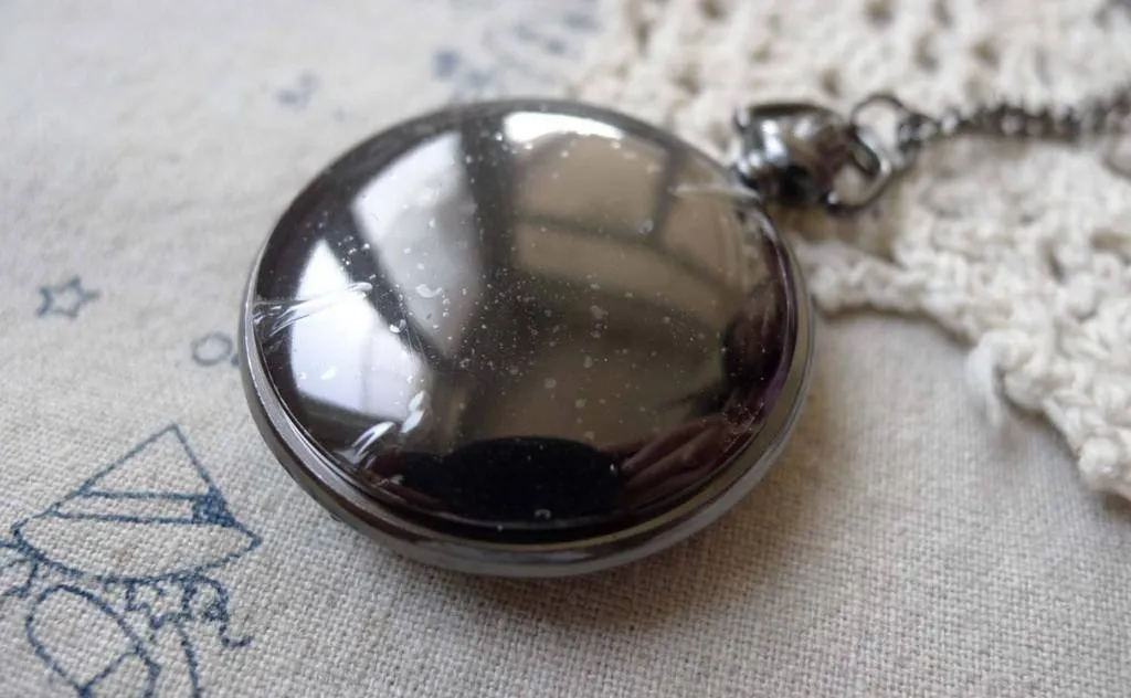 1 PC Black Polish Pocket Watch Necklace A7143