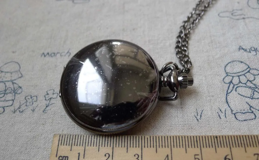 1 PC Black Polish Pocket Watch Necklace A7143