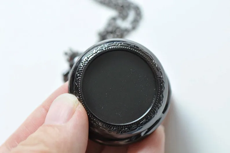 1 PC Gunmetal Black Blank Bezel Pocket Watch Necklace Match 1 inch (25mm) Cabochon A8105