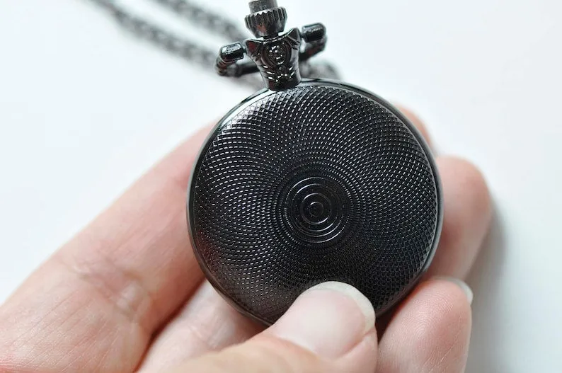 1 PC Gunmetal Black Blank Bezel Pocket Watch Necklace Match 1 inch (25mm) Cabochon A8105
