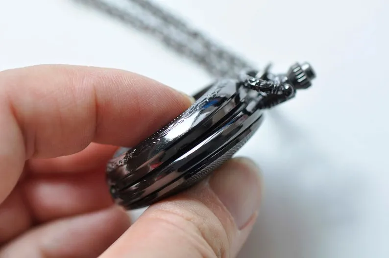 1 PC Gunmetal Black Blank Bezel Pocket Watch Necklace Match 1 inch (25mm) Cabochon A8105