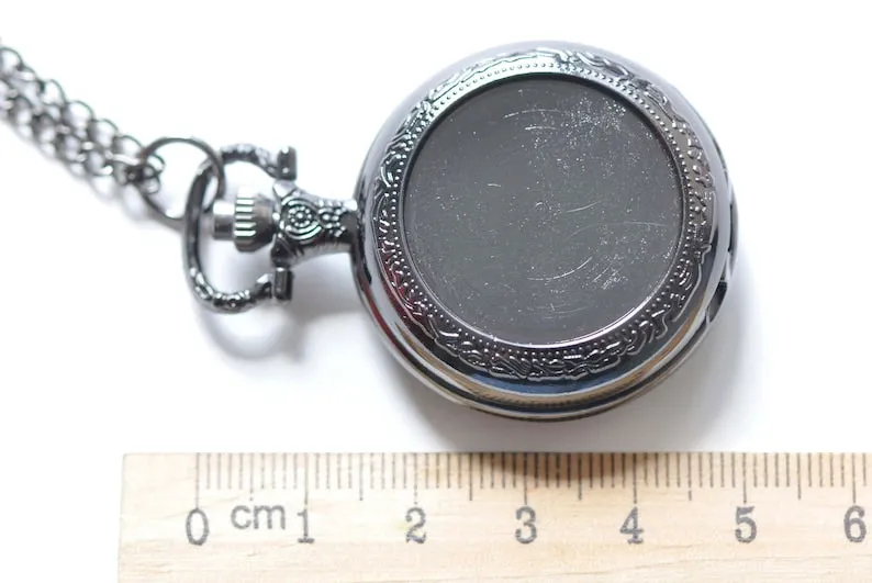 1 PC Gunmetal Black Blank Bezel Pocket Watch Necklace Match 1 inch (25mm) Cabochon A8105