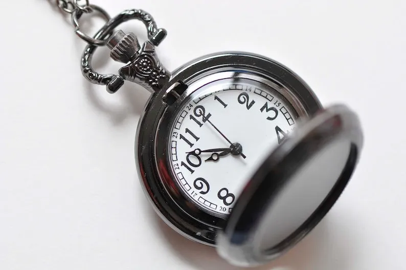 1 PC Gunmetal Black Blank Bezel Pocket Watch Necklace Match 1 inch (25mm) Cabochon A8105