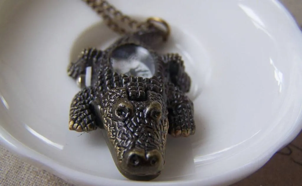 1 PC of Antique Bronze Crocodile Pocket Watch A4621