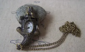 1 PC of Antique Bronze Crocodile Pocket Watch A4621
