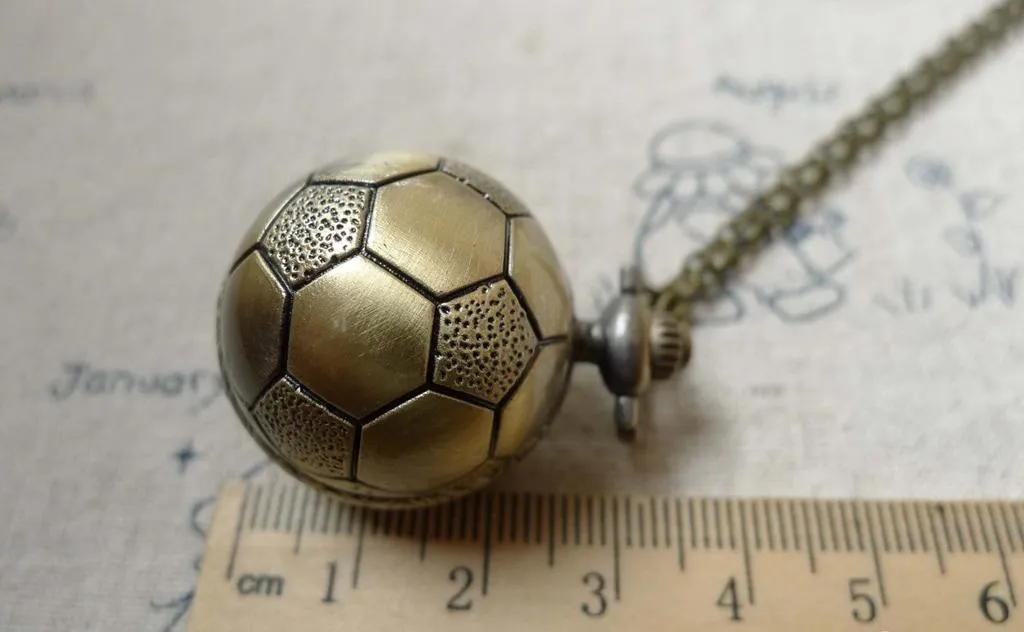 1 PC of Antique Bronze Football Round Pocket Watch A6403
