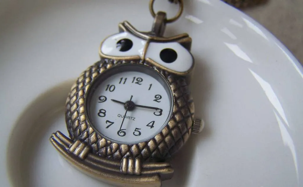 1 PC of Antique Bronze Owl Pocket Watch  A4620