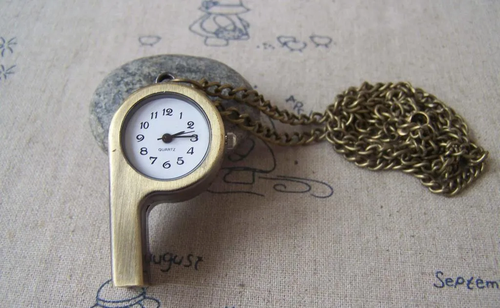 1 Pc of Antique Bronze Whistle Pocket Watch  A4617