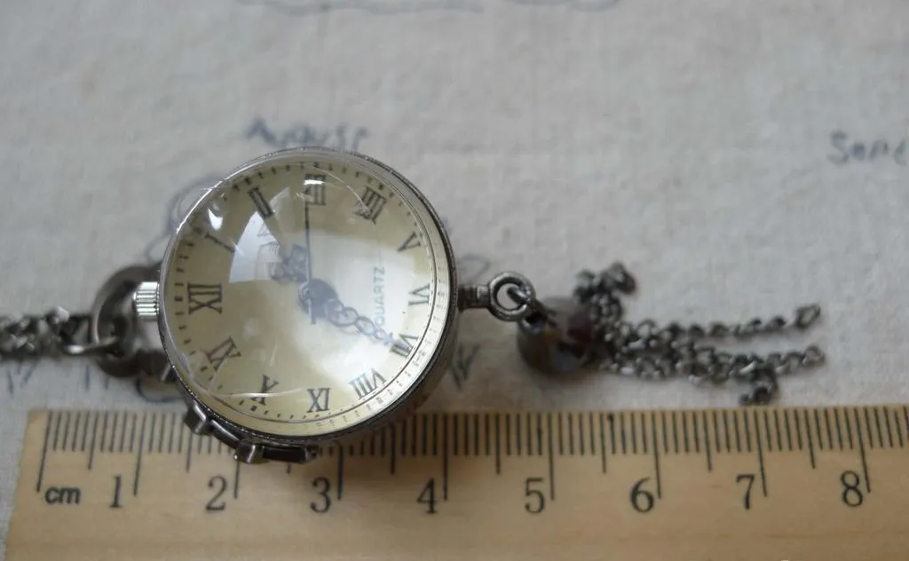 1 PC of Antique Silver Glass Bubble Orb Pocket Watch A7144