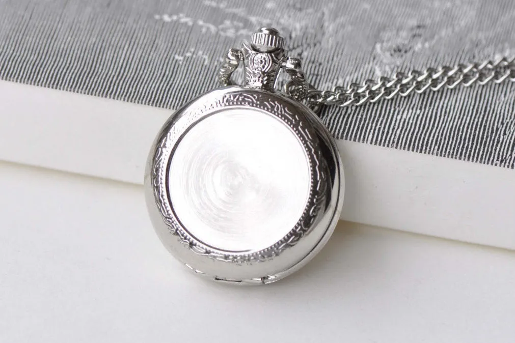1 PC Platinum Bezel Pocket Watch Necklace 1 Inch Cabochon A8639