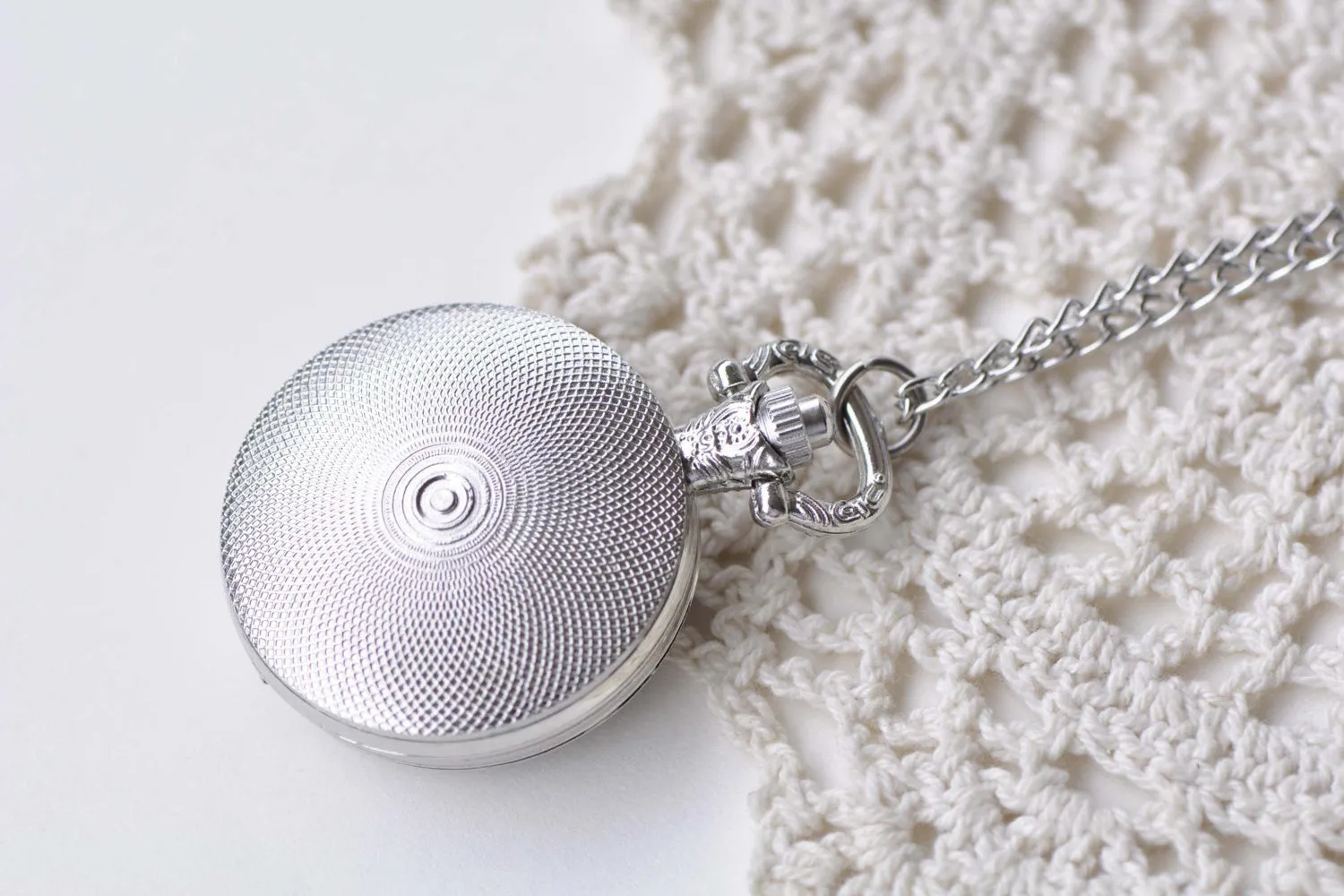 1 PC Platinum Bezel Pocket Watch Necklace 1 Inch Cabochon A8639