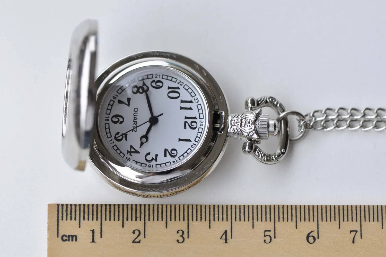 1 PC Platinum Bezel Pocket Watch Necklace 1 Inch Cabochon A8639