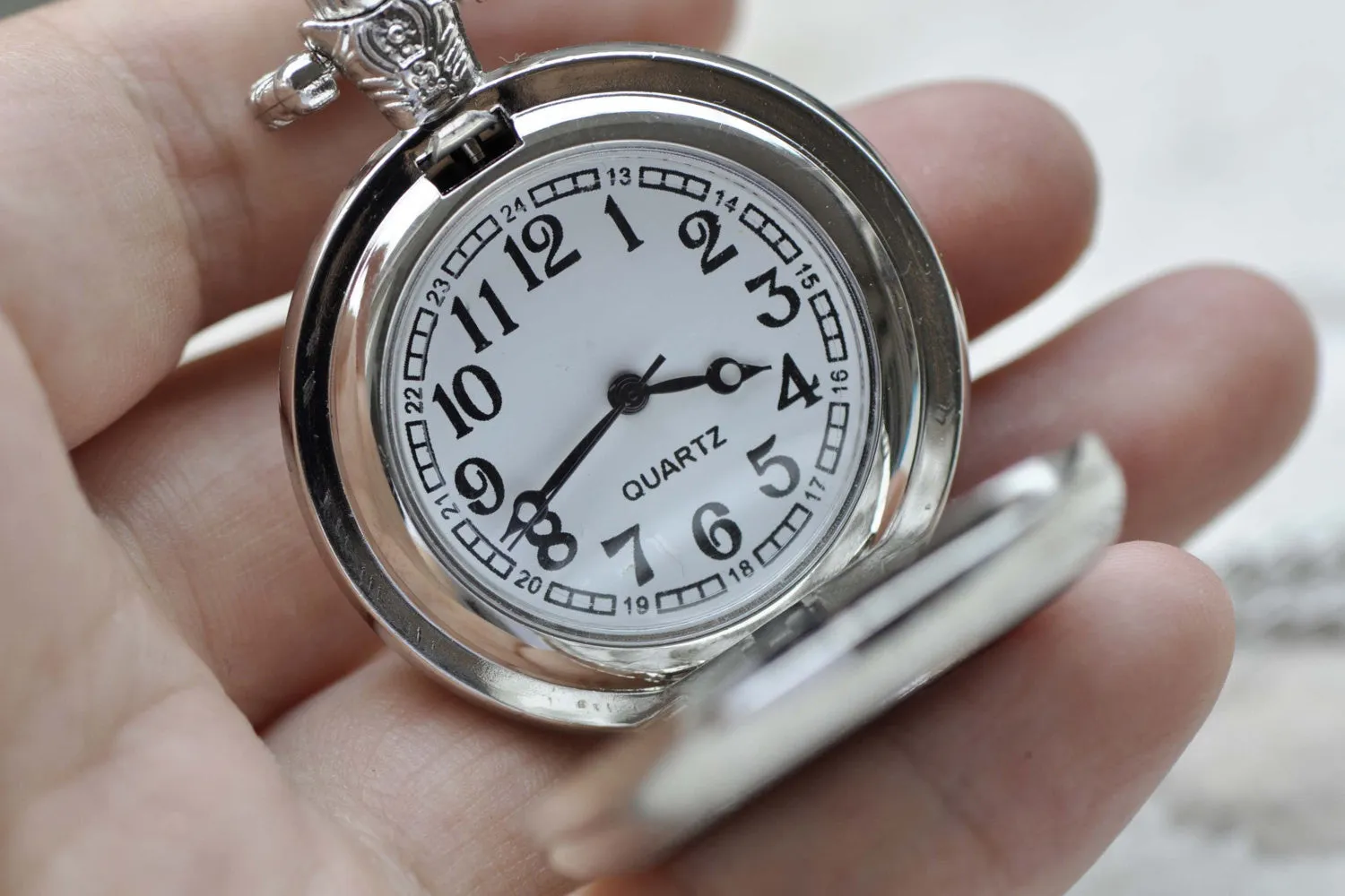 1 PC Platinum Bezel Pocket Watch Necklace 1 Inch Cabochon A8639