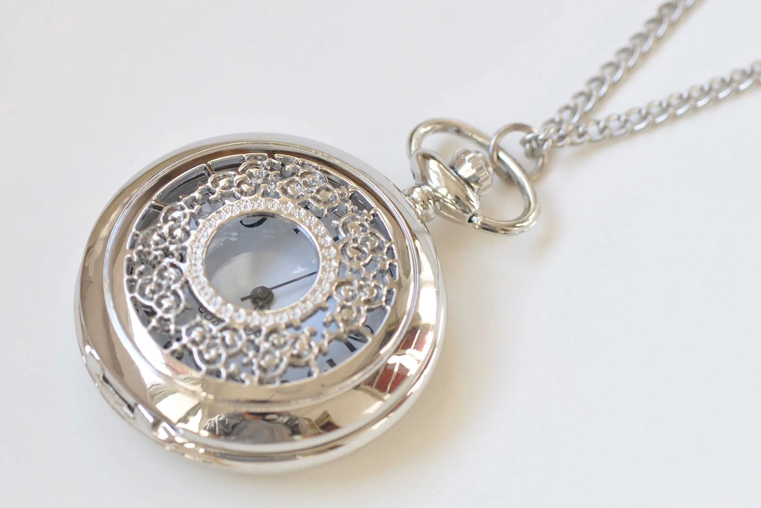 1 PC Platinum Pocket Watch Necklace A5406