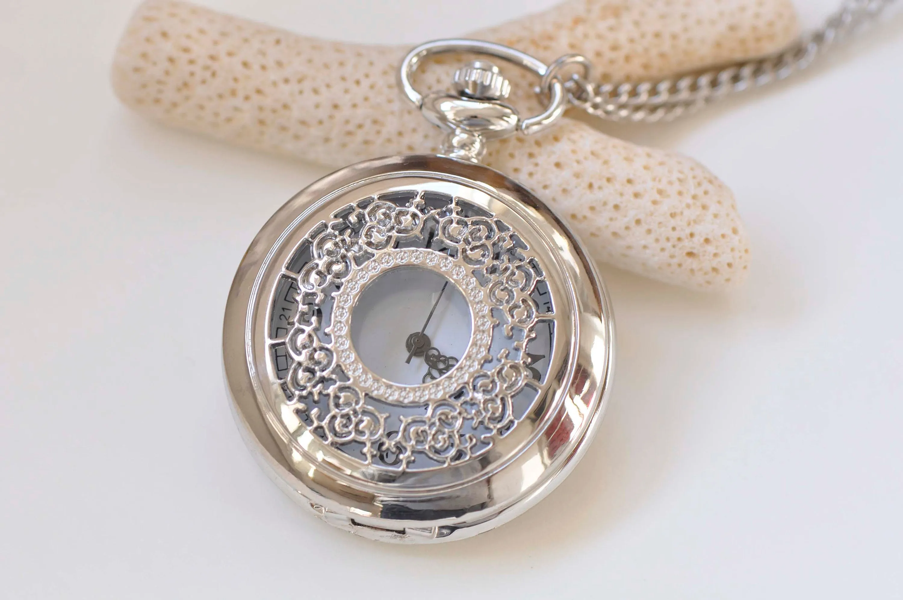 1 PC Platinum Pocket Watch Necklace A5406