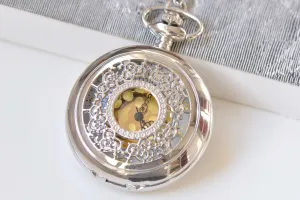 1 PC Platinum Pocket Watch Necklace With Gold Numerals A908