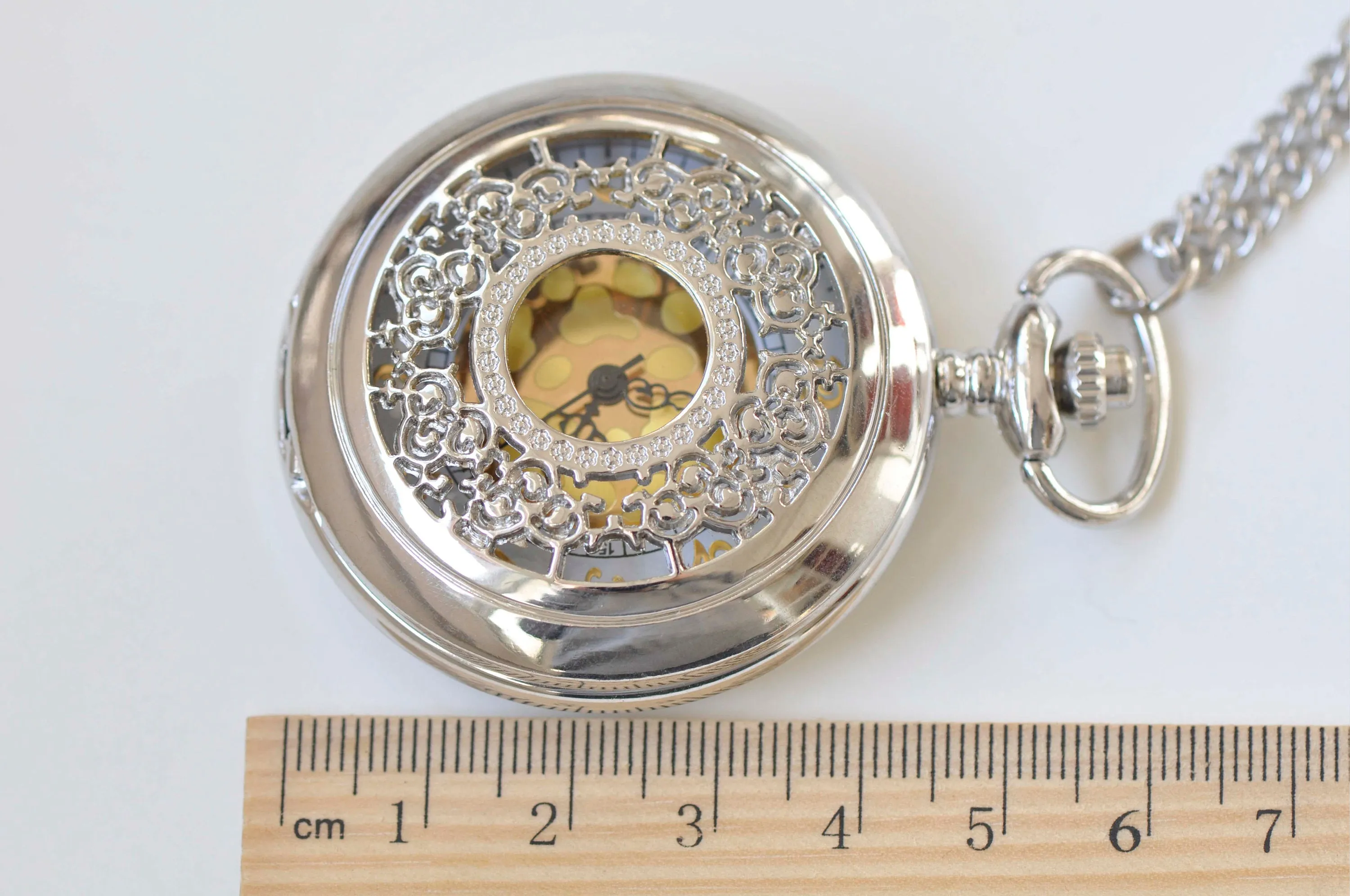 1 PC Platinum Pocket Watch Necklace With Gold Numerals A908