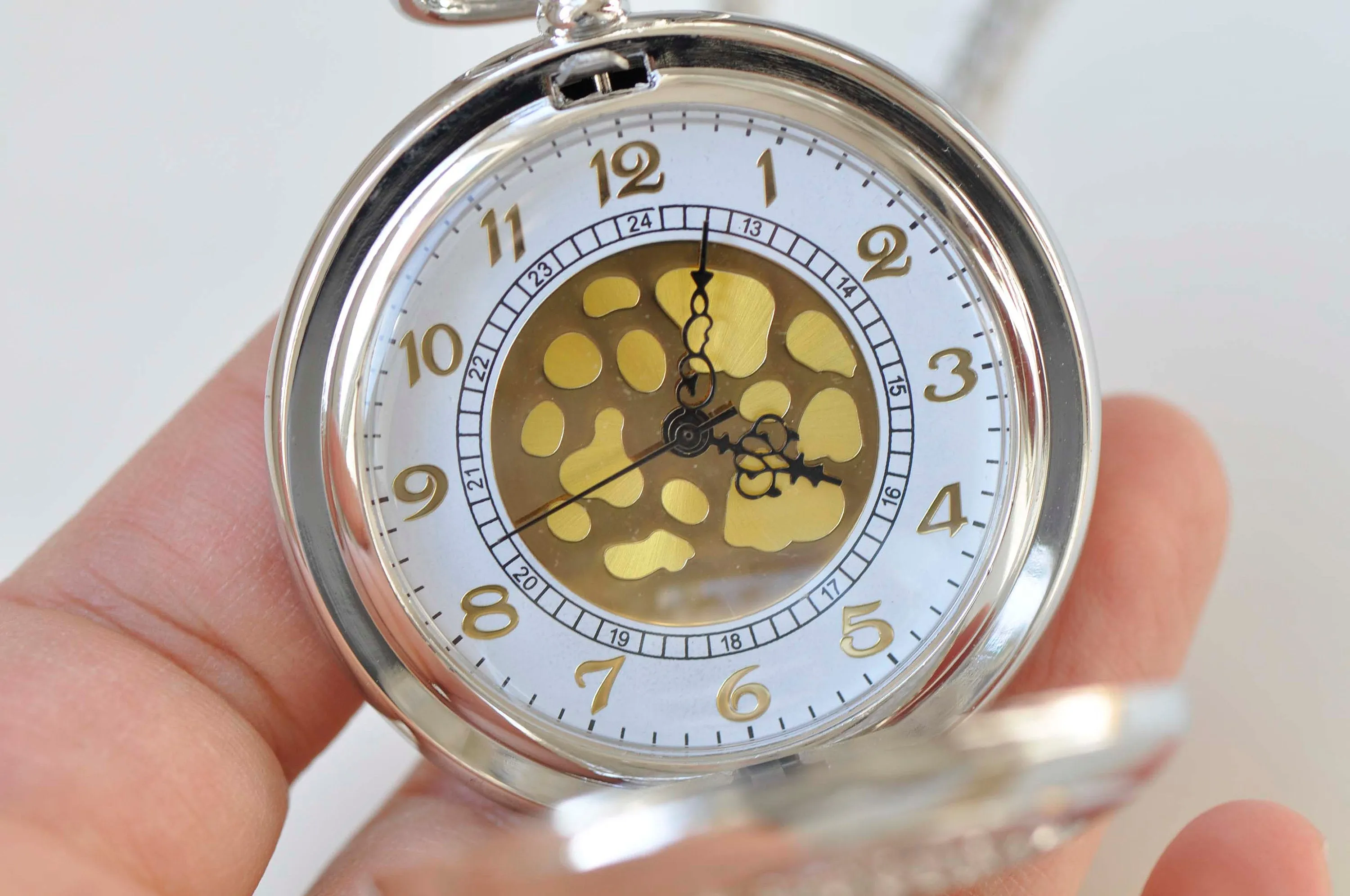 1 PC Platinum Pocket Watch Necklace With Gold Numerals A908