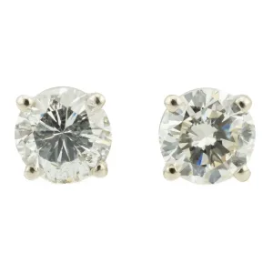 1.00ctw Round Diamond SI2-I2/L-K Solitaire Stud Earrings in 14K White Gold