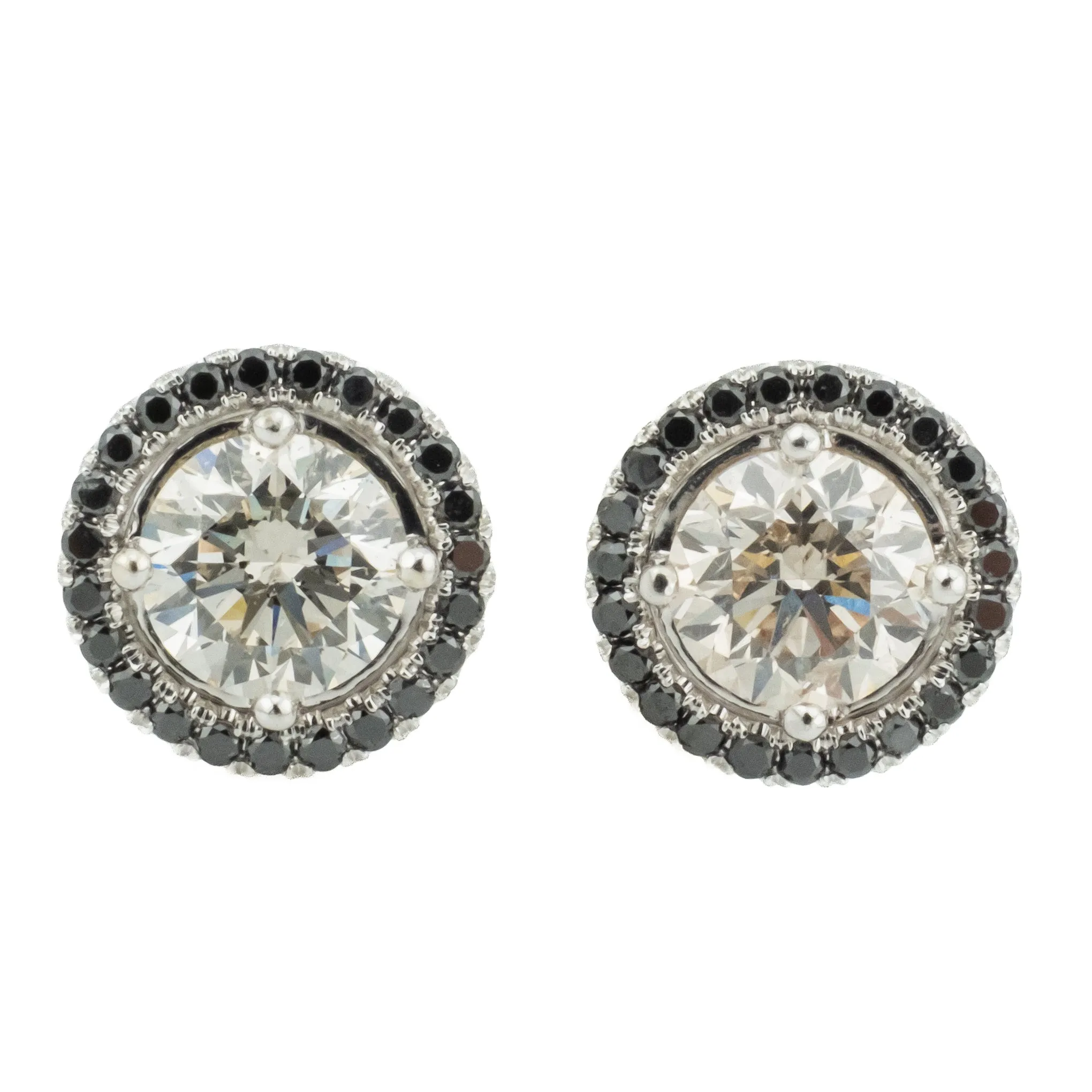 1.00ctw Round Diamond with 0.25ctw Black Diamond Halo Earrings in 14K White Gold