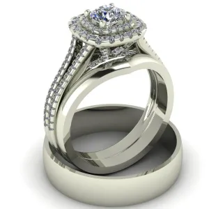 1.13ct Brilliant Cut Diamond Double Halo Gold Complete Set - 04US09C